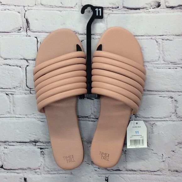 TIME & TRU Sandals Women’s Size 11 Blush Strappy Slides Slip-On Beachy Cruise - Picture 1 of 5